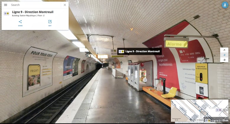 République Métro in Paris als immersiver 360°-Walkthrough, angezeigt in NavVis IndoorViewer